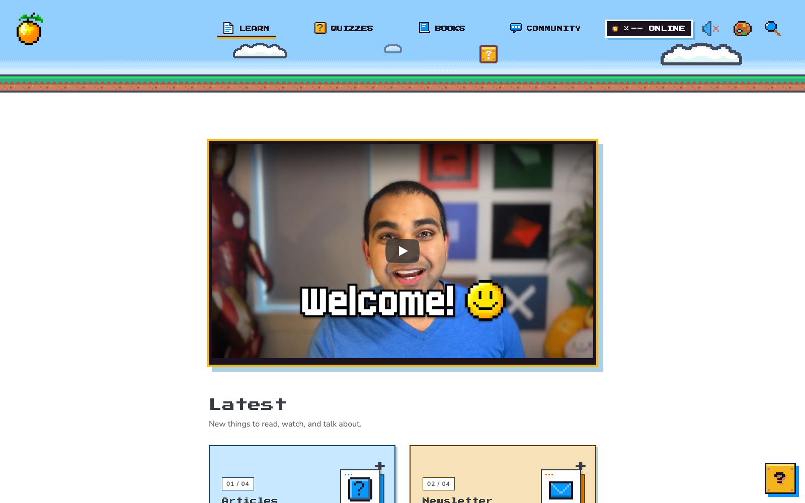 The kirupa.com homepage in Platformer, Blue palette, light mode.