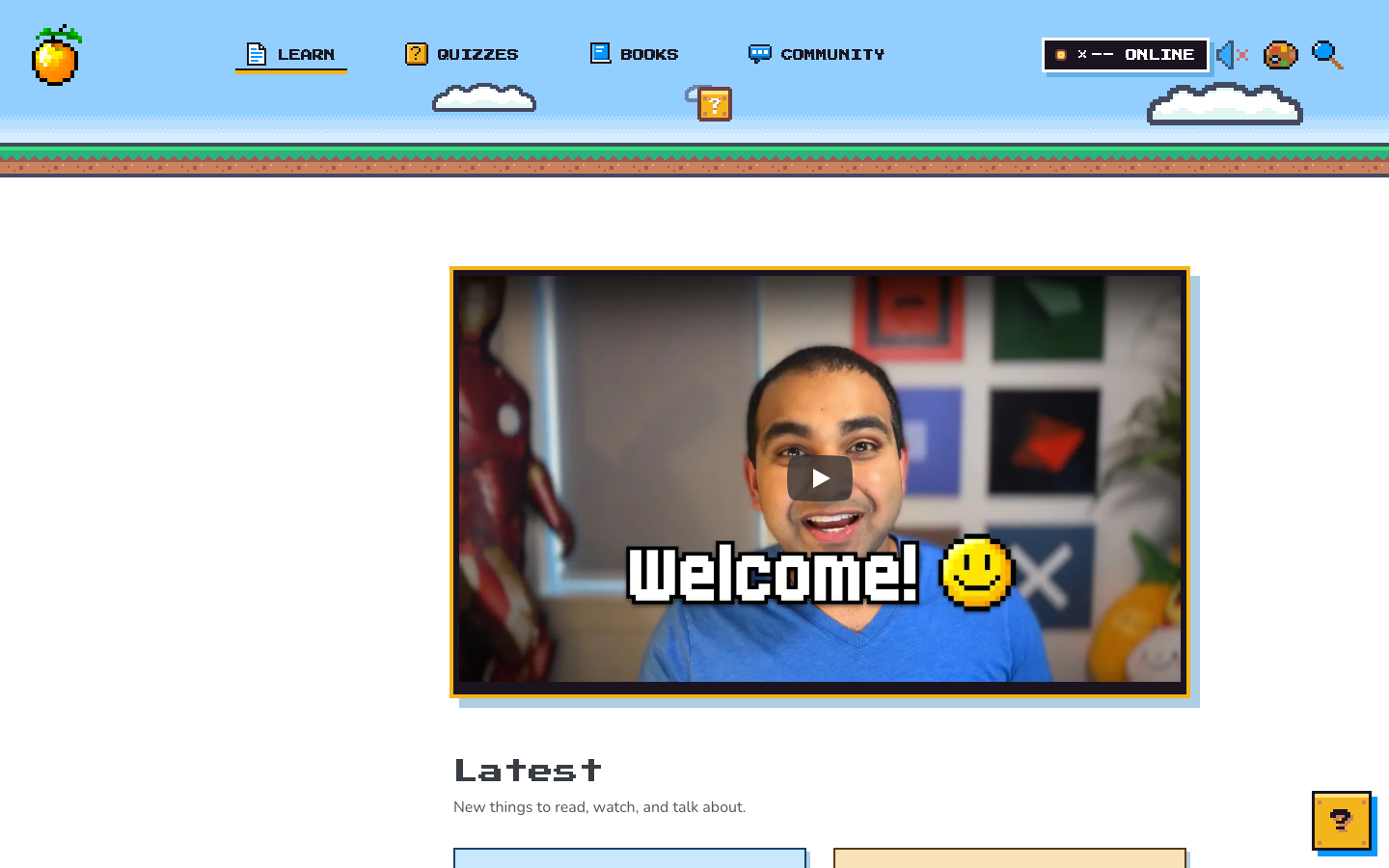 The kirupa.com homepage in Platformer, Blue palette, light mode.