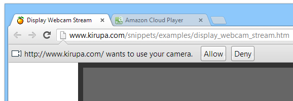 Chrome's prompt for using the webcam