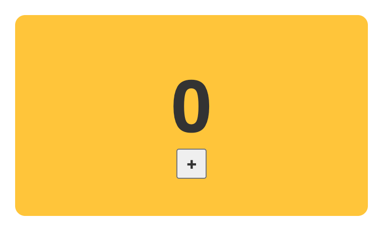 A yellow rounded box with a large 0 in the middle and a small plus button below it.