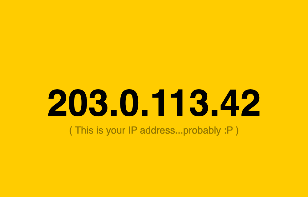 The finished app showing an IP address in large text on a yellow background